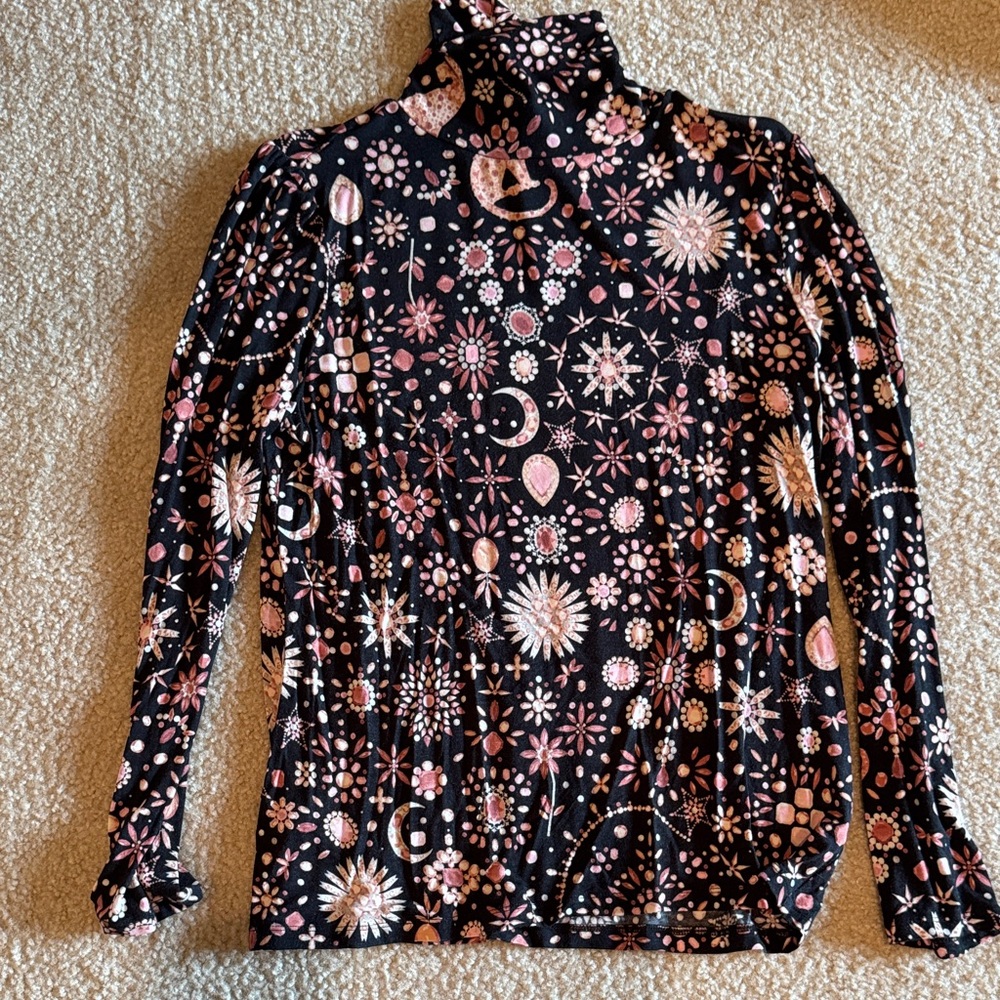 Ann Taylor Floral Patterned Black and Pink Women's Top